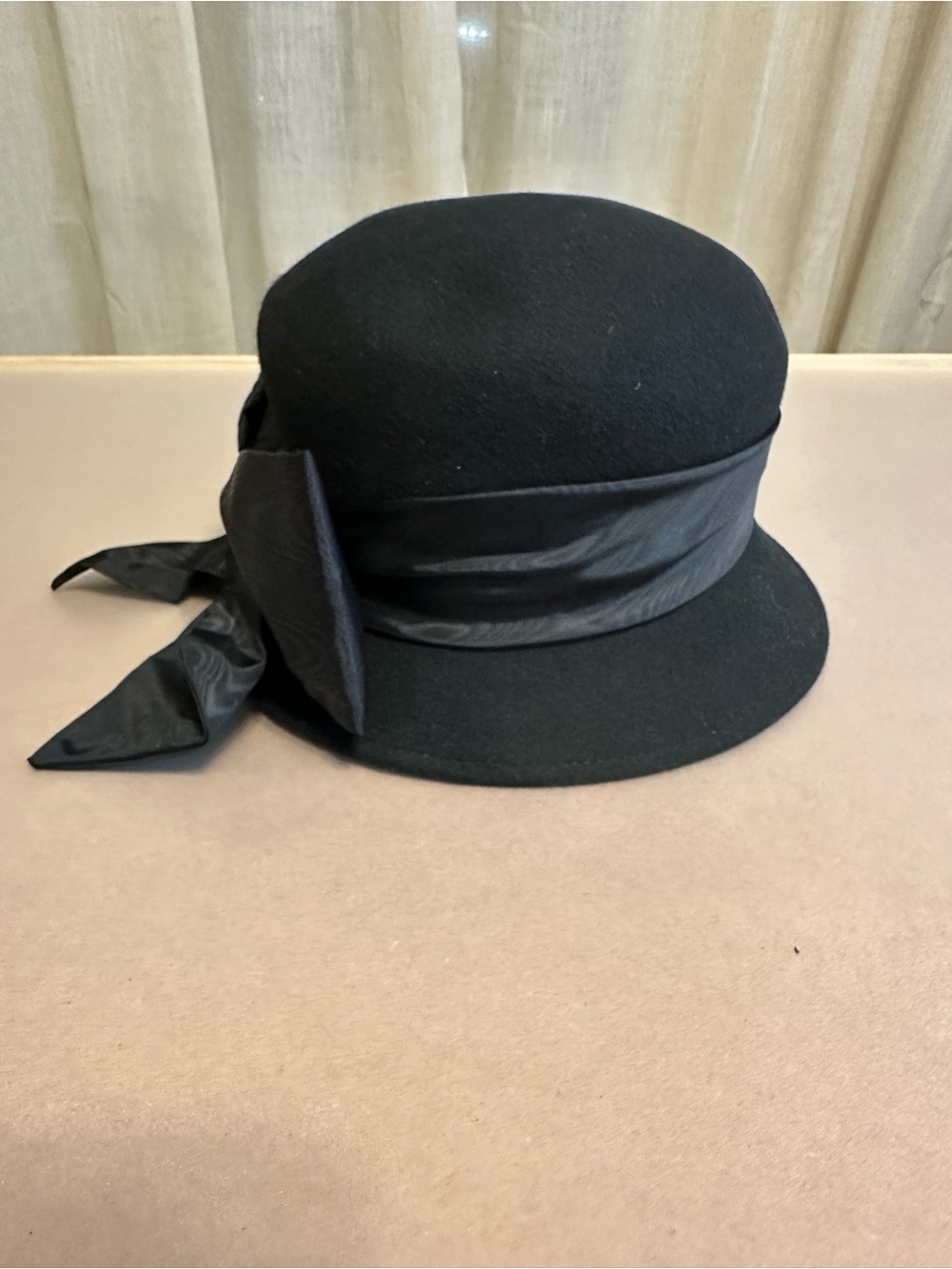 Classic Black Women's Doeskin Felt Cloche Hat with Satin Bow- Bollman Hat Co.